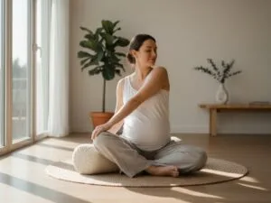Pregnant women doing Seated twist 